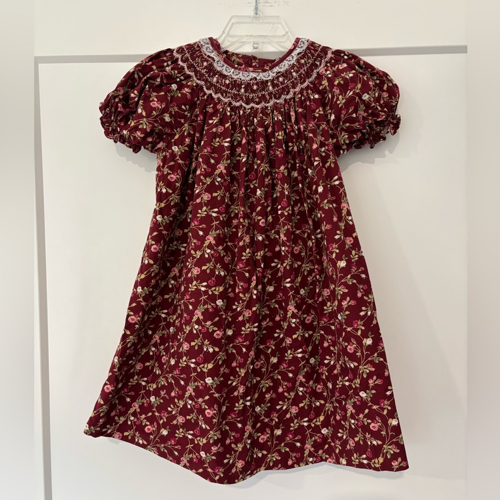 Vintage Petit Ami Burgundy Floral Smocked Dress
Size 2T